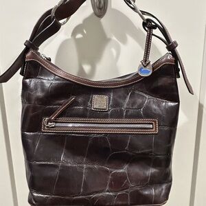 Dooney & Bourke Dark Brown Croc-Embossed Shoulder Bag Hobo purse